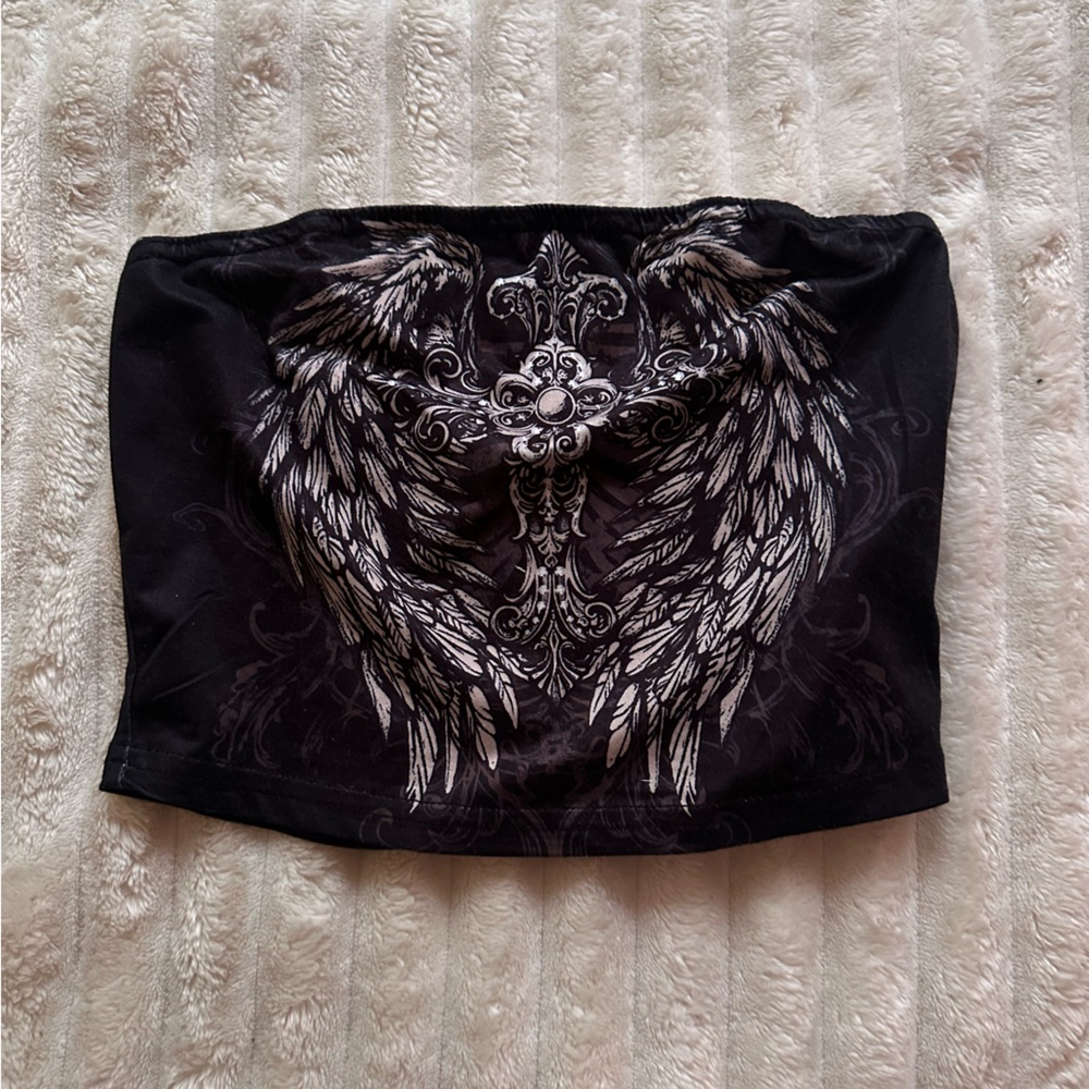 Black Tube Top with Wing Design